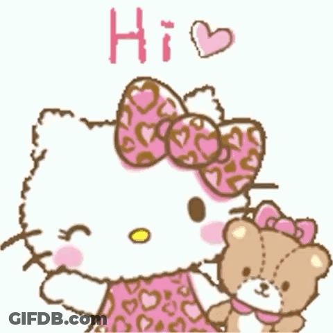 Hello Kitty Holding Teddy Bear Saying Hi GIF