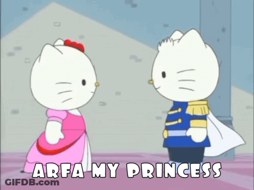 Hello Kitty In Pink Dress Next To White Cat Arfa My Princess GIF