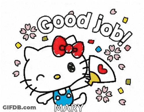Hello Kitty Is Holding A Letter And Says `` Good Job ! '' GIF