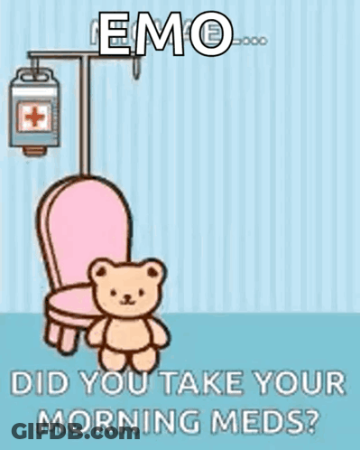 Hello Kitty Is Holding A Syringe And A Teddy Bear Is Sitting In A Chair Next To Her . GIF