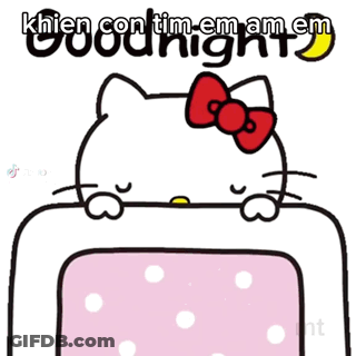 Hello Kitty Is Laying In Bed With The Words Good Night Toi Dem Written On The Bottom GIF