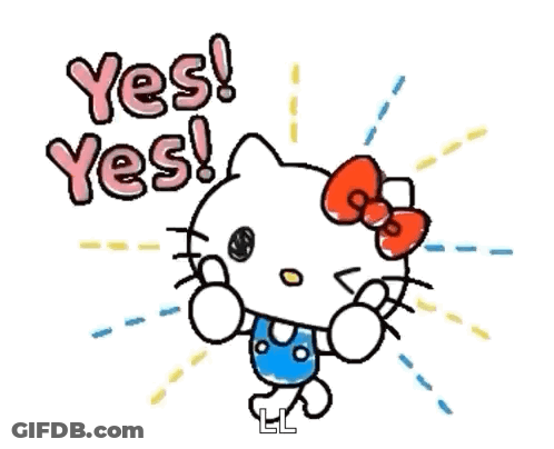 Hello Kitty Is Wearing A Blue Shirt And A Red Bow On Her Head . GIF