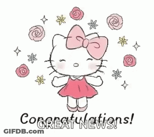 Hello Kitty Is Wearing A Pink Dress And Bow And Is Surrounded By Roses And Stars . GIF