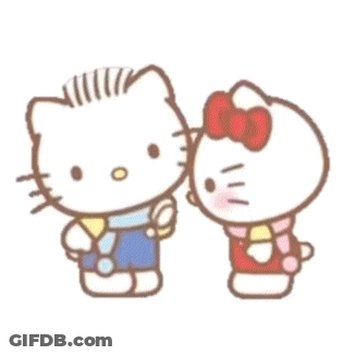 Hello Kitty Kissing Boy On Cheek In Front Of Heart GIF