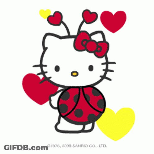 Hello Kitty Ladybug Hearts Says 1976 2008 Sanrio GIF