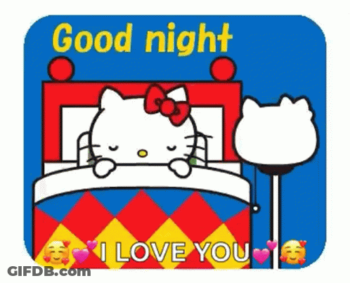 Hello Kitty Laying In Bed With Lamp Says Good Night I Love You GIF