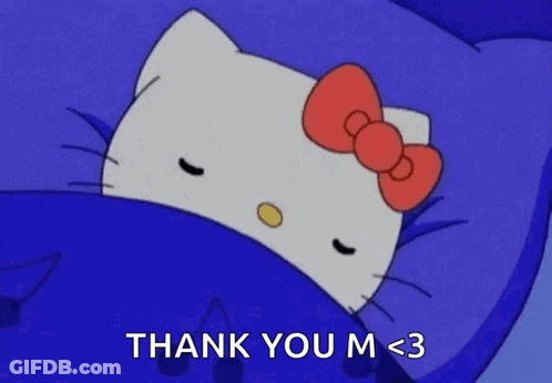 Hello Kitty Lying On Blue Pillow Thank You GIF