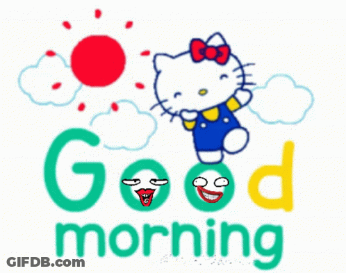 Hello Kitty Saying Good Morning With Sun And Clouds GIF