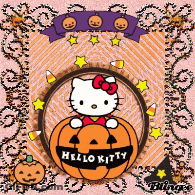 Hello Kitty Sitting In Pumpkin With Candy Corn And Stars GIF