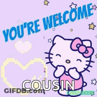 Hello Kitty Sitting Next To Heart Says Youre Welcome GIF