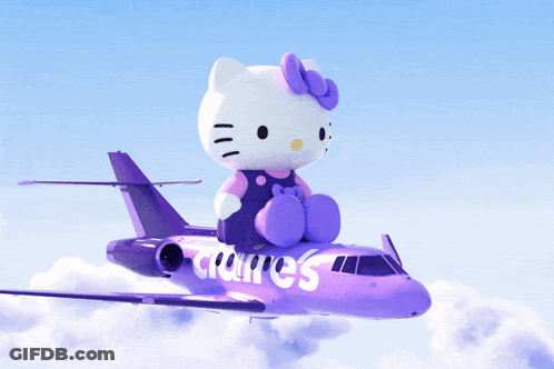 Hello Kitty Sitting On Purple Plane GIF