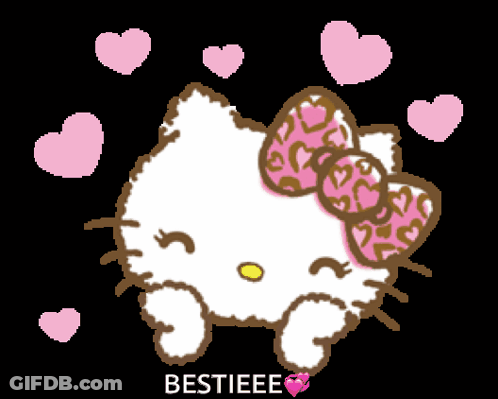 Hello Kitty Surrounded By Pink Hearts Bestieee GIF