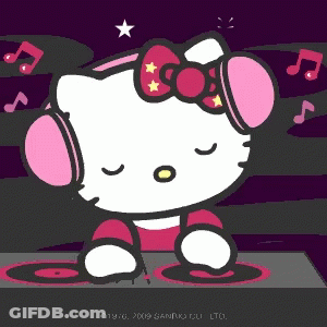 Hello Kitty Wearing Headphones Playing Records GIF