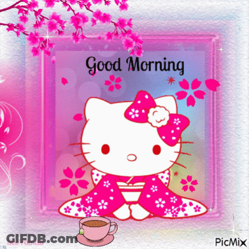 Hello Kitty With Cup Of Coffee GIF