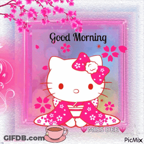 Hello Kitty With Cup Of Coffee GIF