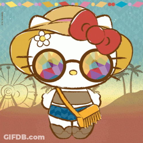 Hello Kitty With Hat And Glasses GIF