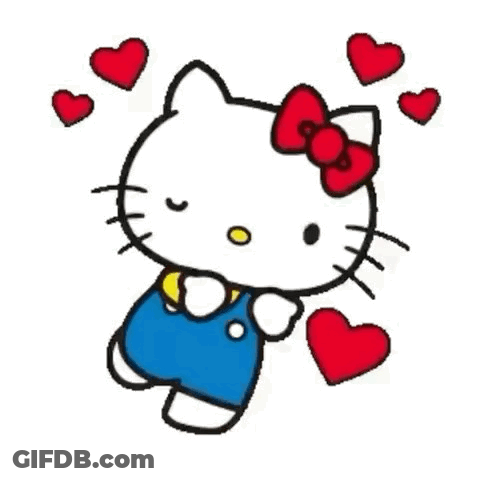 Hello Kitty With Red Hearts And Bow GIF