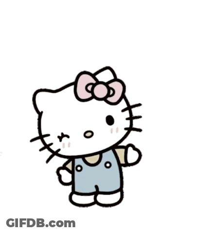 Hello Kitty With Speech Bubbles Saying Hey GIF