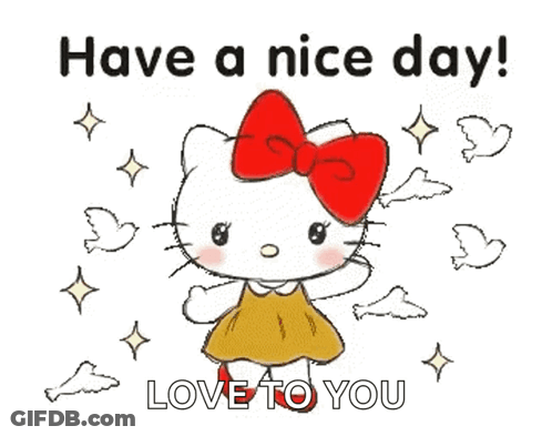 Hello Kitty Yellow Dress Red Bow Have A Nice Day Love You GIF