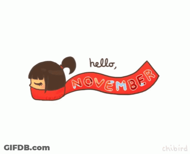 Hello November Animated Girl Red Scarf GIF