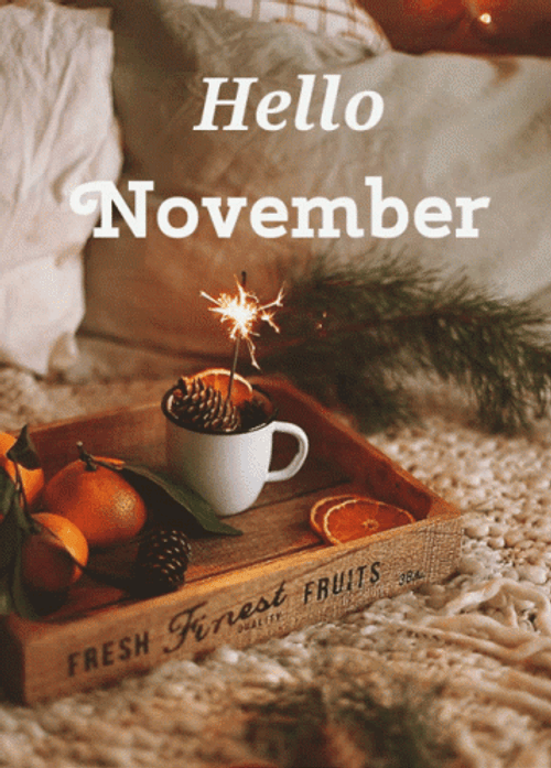 Hello November Sparkles Aesthetic Autumn Fruits GIF