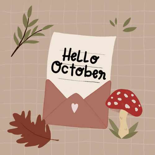 Hello October Fall Themed Animated Art GIF