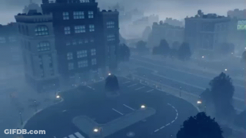 Hello On Blue Background With City GIF
