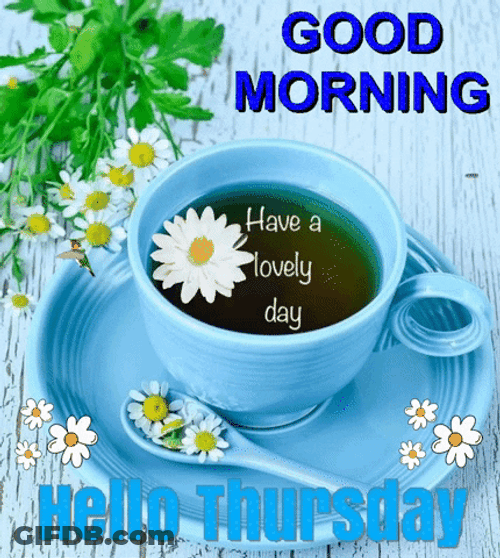 Hello Thursday Blue Cup Of Coffee GIF