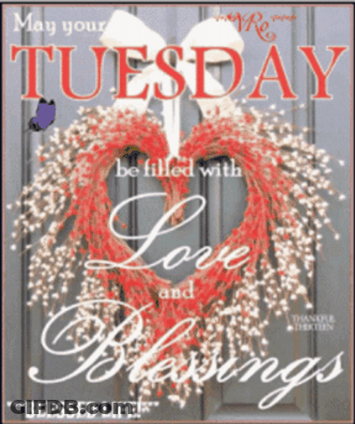 Hello Tuesday Heart Flower Wreath GIF