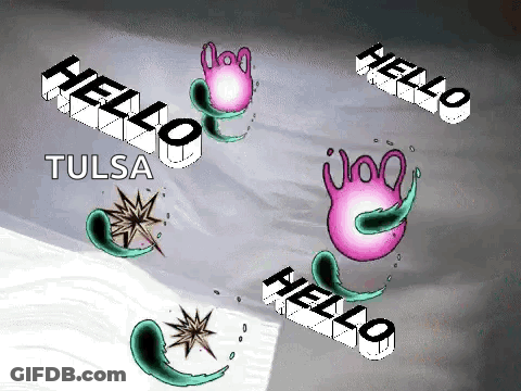 Hello Tulsa Graphic With Pink Bubble GIF