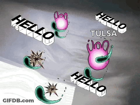 Hello Tulsa Sign With Pink Flower And Green Star GIF