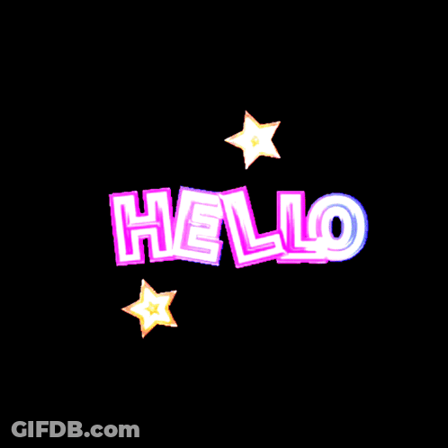 Hello Word On Black Background With Stars GIF