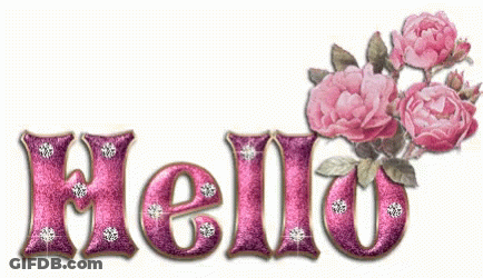 Hello Word With Pink Roses And Diamonds GIF