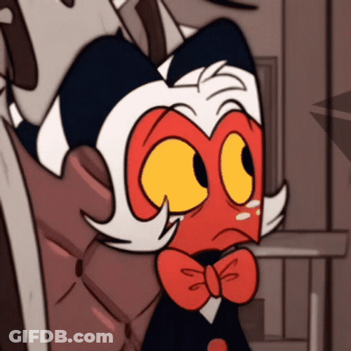 Helluva Boss Moxxie Grumpy Face While Seating GIF