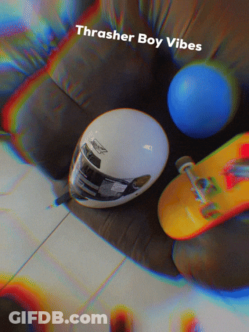 Helmet Skateboard And Ball With Thrasher Boy Vibes GIF