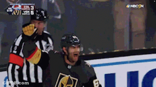 Helmeted Hockey Player Talking To Another GIF