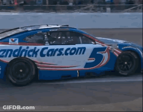 Hendrick Cars.com Race Car Driving Down Track GIF