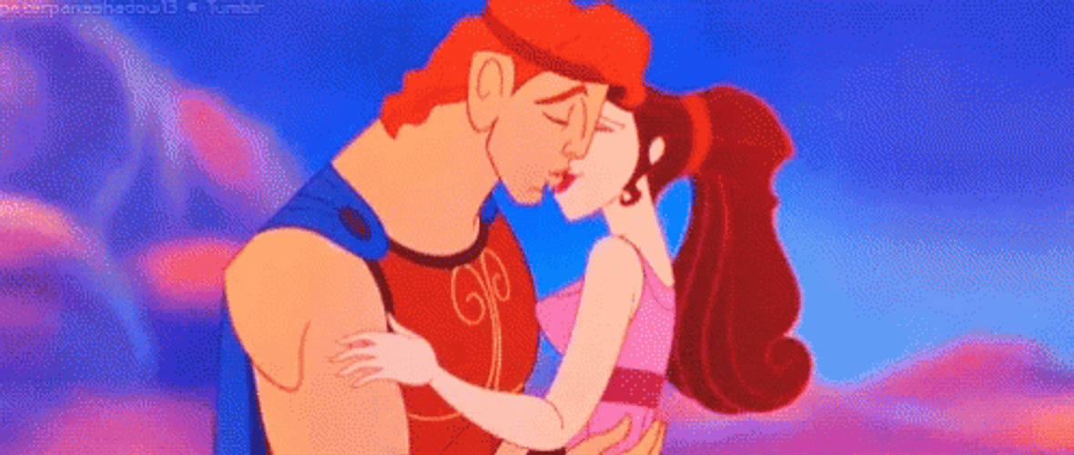 Hercules And Megara Kissing Sweetly GIF