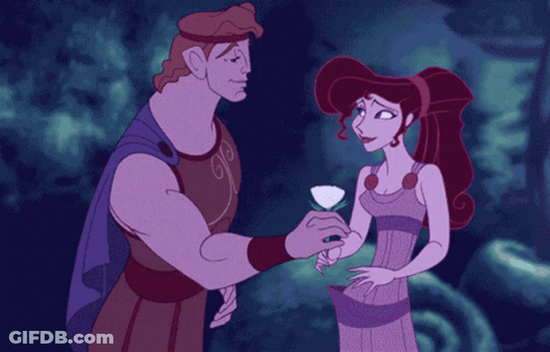 Hercules Kisses Megara With Rose GIF