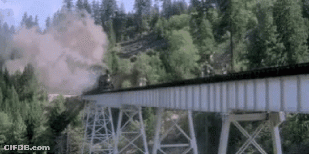 Here Comes Train Crash While People Are Running GIF