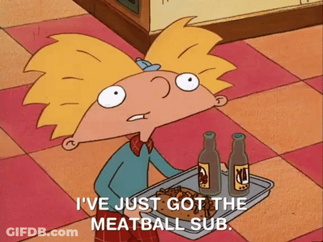 Hey Arnold Holding Tray With Meatball Sub GIF