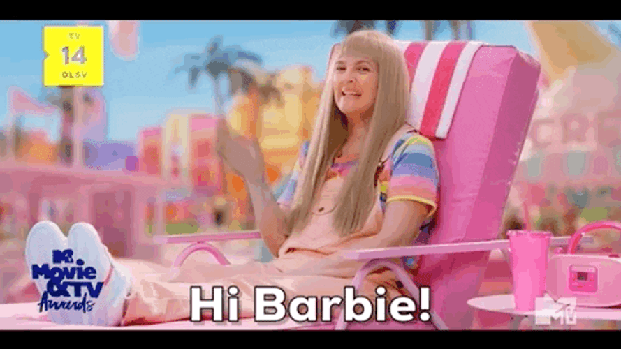 Hi Barbie Drew Barrymore Parody GIF
