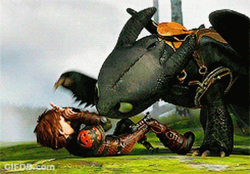 Hiccup And Toothless From How To Train Your Dragon Fighting Each Other GIF