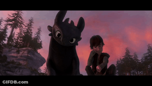 Hiccup And Toothless Sitting Together GIF