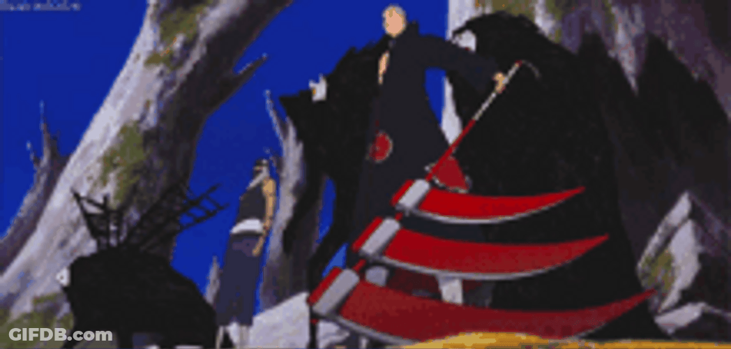 Hidan Spinning His Scythe Frightening Everyone GIF