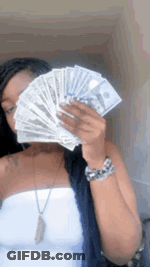 Hiding Face Behind Money Bags GIF