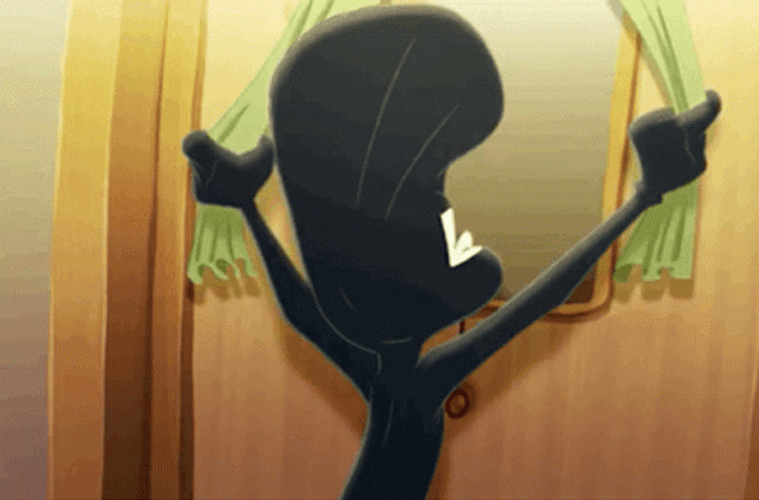 Hiding From Green Curtain On Wall GIF