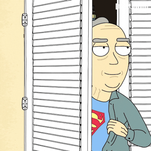 Hiding Meme Rick And Morty Through The Cabinet Peeking GIF