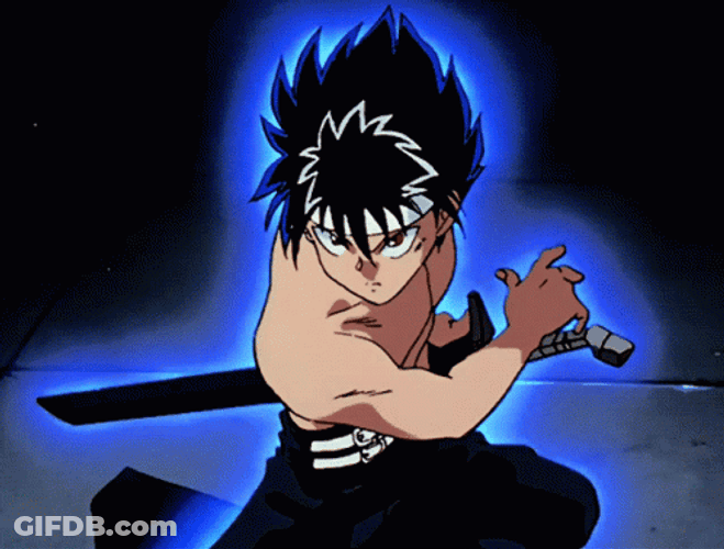 Hiei Anime Pose Blazing Blue Light GIF