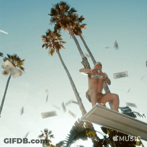 High Roller On Palm Tree Tossing Money GIF
